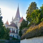 a castle with trees around it